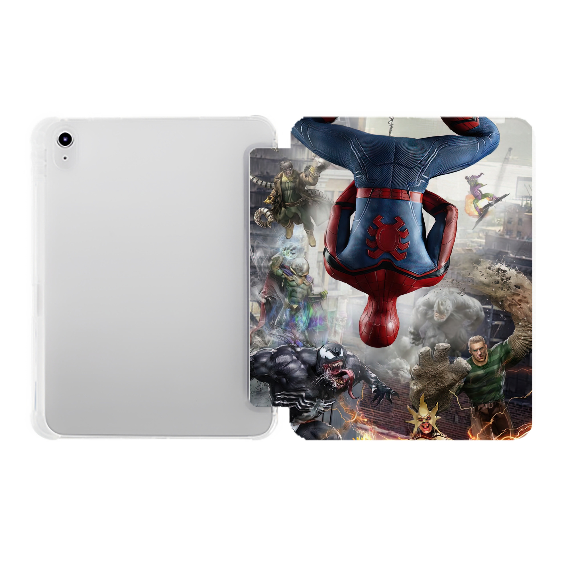 （画像用） Spider Man スパイダーマン IPad ケース ペン収納付き 三つ折りスタンド PUレザー×シリコン 対応機種9.5/10.5/10.9インチ